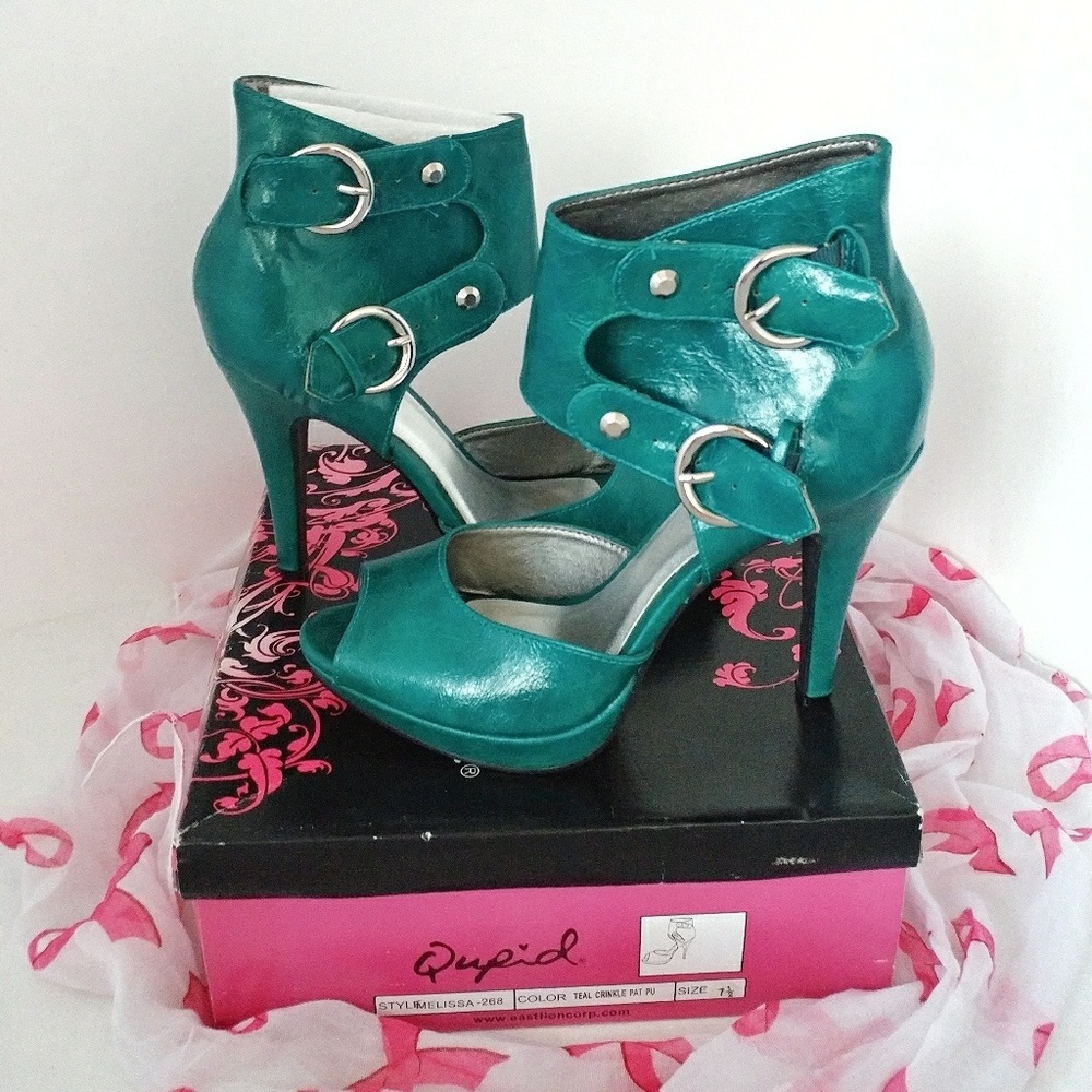 Teal Women's High Heels Shoes with Ankle Strap